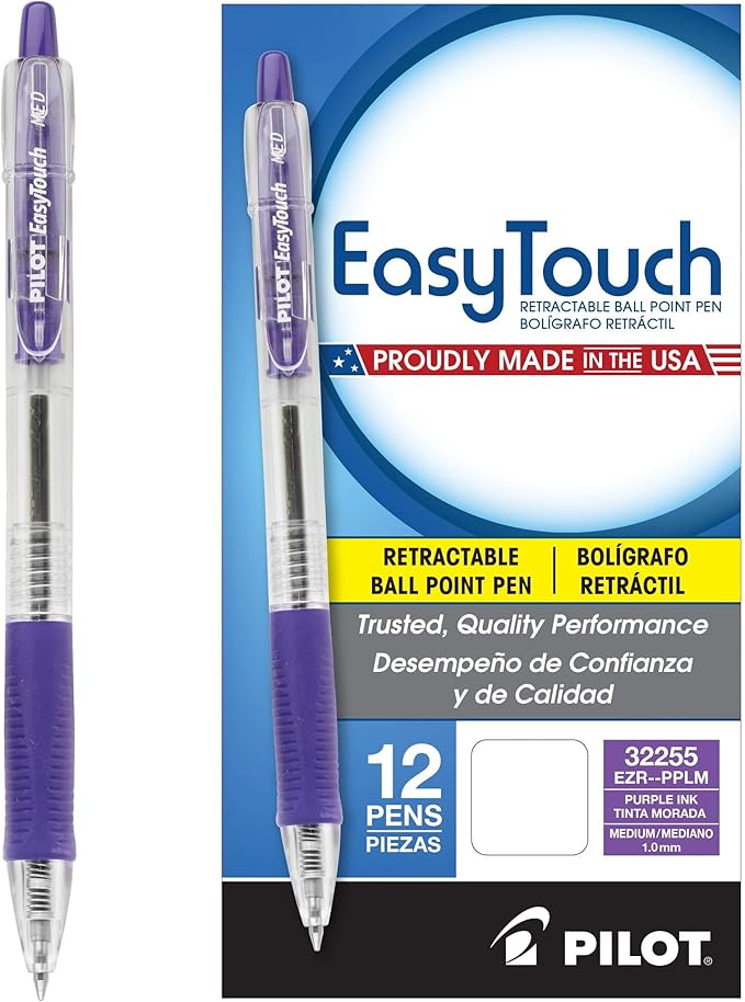 PILOT EasyTouch Ballpoint Pens, Purple Ink, 12-Pack