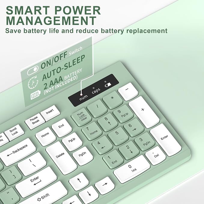 RECCAZR Wireless Keyboard Silent for Office and Home(Avocado Green) | 2.4G Full Size Silent Cordless Keyboard with Tilt Legs for Windows/Mac OS/Desktop/Laptop/PC