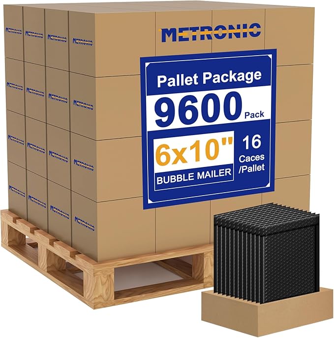 Metronic 9600 Pack Bubble Mailer 6x10 Inch Black Usable Size 6x9" Waterproof Padded Envelopes 9600PC per Pallet,Self-Seal Bubble Mailers Cushioning for Shipping,Jewelry Makeup Supplies, Packaging Bulk