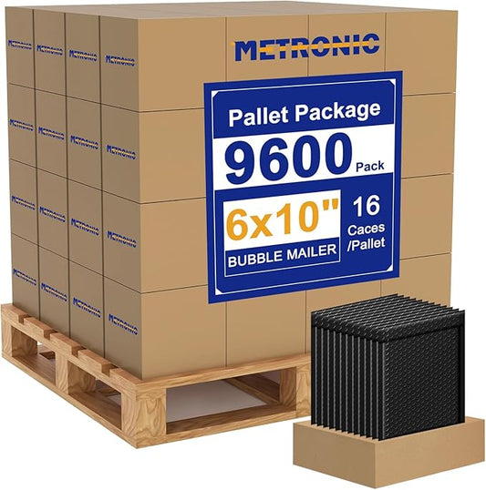 Metronic 9600 Pack Bubble Mailer 6x10 Inch Black Usable Size 6x9" Waterproof Padded Envelopes 9600PC per Pallet,Self-Seal Bubble Mailers Cushioning for Shipping,Jewelry Makeup Supplies, Packaging Bulk