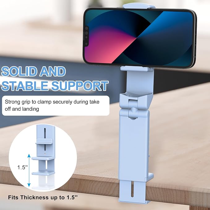 Perilogics Airplane Phone Holder Mount, Plane Travel Essentials (Blue) | Universal in Flight Phone Stand, Hands Free, Dual 360° Rotatio, Must Haves Airplane Travel Accessory