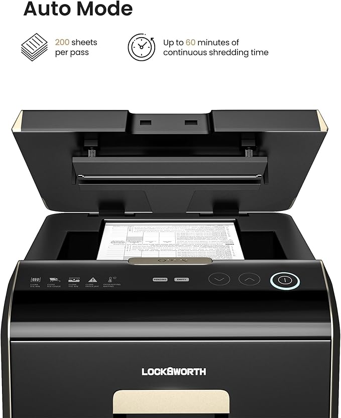 200-Sheet P-5 Micro-Cut Heavy-Duty Paper Shredder, 60-Min Continuous Run, 8.5-Gal Bin, Auto Jam-Proof, Home Office, High-Security