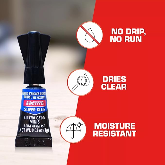 Loctite Super Glue Ultra Gel Minis, Clear, 0.03 fl oz Tubes, 6 (3 Pack) - Superglue for Plastic, Wood, Metal, Crafts & Repair, Cyanoacrylate Adhesive Instant Glue, Quick Dry