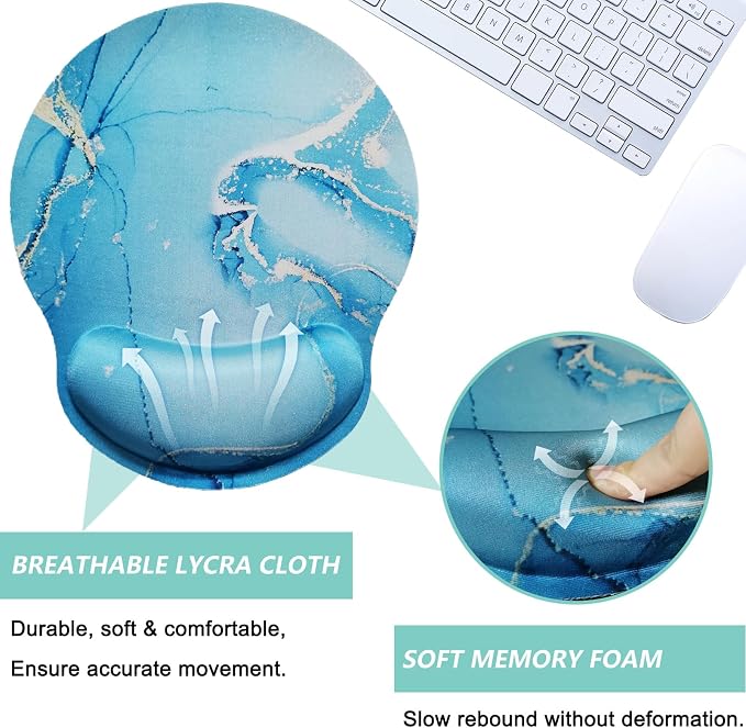 Mouse Pad with Wrist Support, Ergonomic Mouse Pad with Memory Foam Wrist Rest Cushion, Non-Slip Rubber Base Gaming Mice Pad for Home Office Computer Laptop, Green Marble