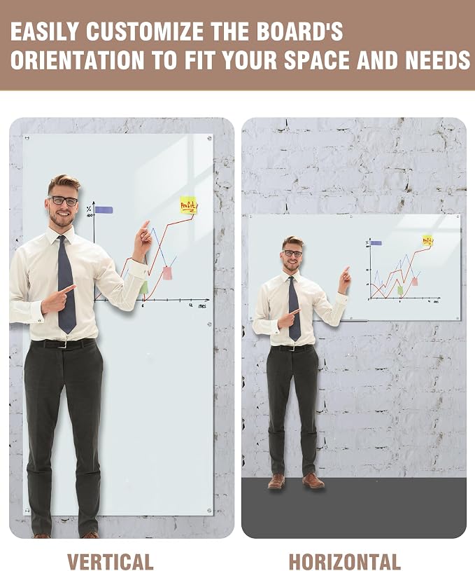 Mifuro Magnetic Glass Whiteboard，96"x48" Wall Mounted Frameless Dry Erase Board for Office, Home & School White