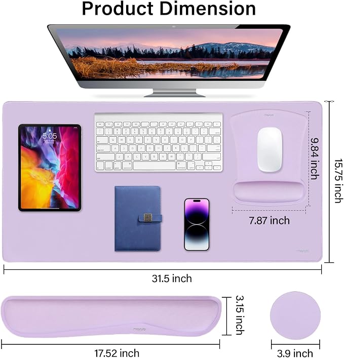 MOSISO Keyboard Mouse Pad Set, Large Gaming Mousepad&Keyboard Wrist Rest | Mouse Wrist Rest&Coaster, Ergonomic Non-Slip Mousepad&Easy Typing Cushion with Memory Foam for Home Office, Dusty Lilac