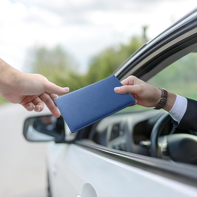 JUSTTOP 2Pack Car Registration and Insurance Holder,Car Document Holder for Cards License with Magnetic Shut,Vehicle Glove Box Car Organizer for Documents, Cards, License(Carbon Fiber Blue)