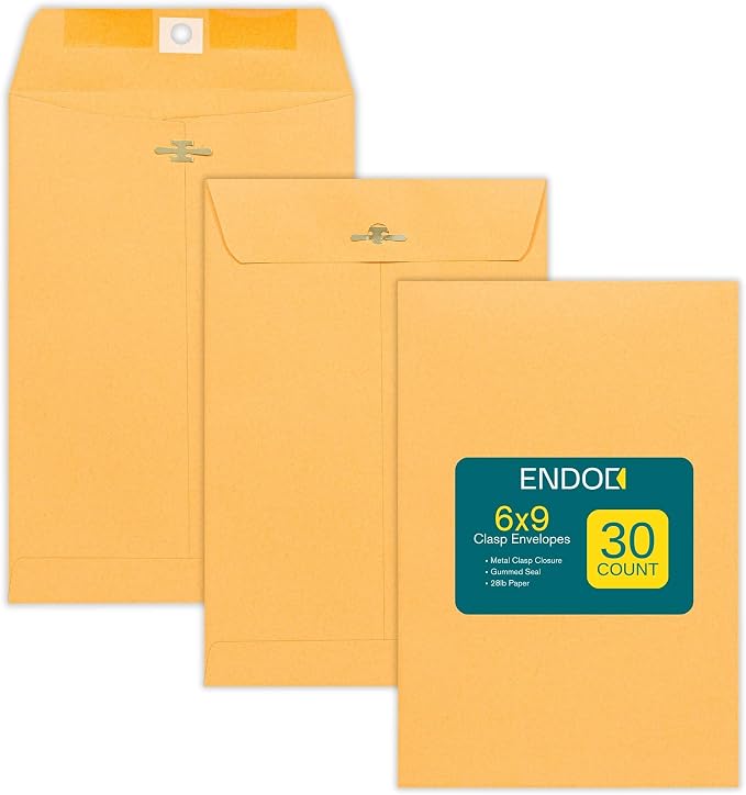Clasp Envelopes - Brown Kraft Catalog Envelopes 6x9 Inch - 30 Pack - With Clasp Closure & Gummed Seal – 28lb Heavyweight Paper Letter Envelopes for Home, Office, Business, Legal or School