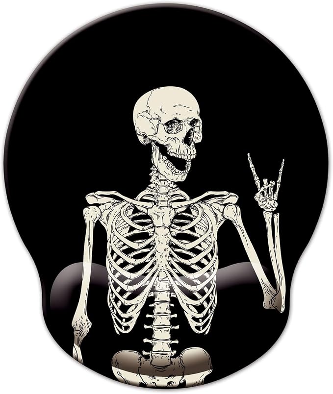 Mouse Pad with Wrist Support, Ergonomic Mouse Pad with Memory Foam Wrist Rest Cushion, Non-Slip Rubber Base Gaming Mice Pad for Home Office Computer Laptop, Human Skeleton
