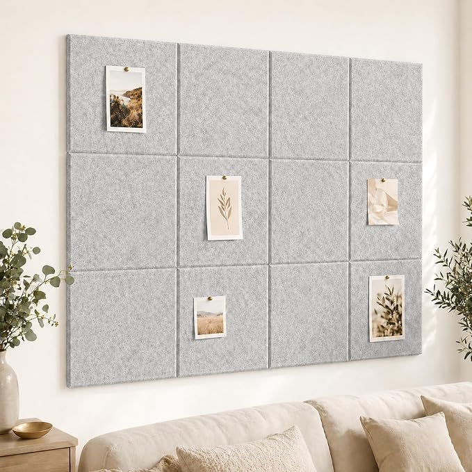 Felt Bulletin Board Tiles, Cork Board Alternative, 48 x 36 in | 0.35 in modular felt wall tiles for notes, photos, schedules, reminders in offices, classrooms, home & office workspace