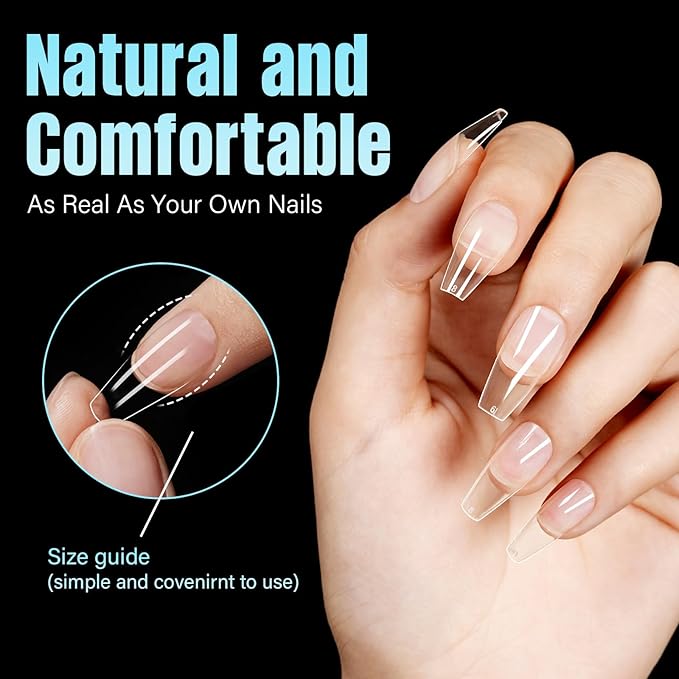 TOMICCA Medium Coffin Nail Tips, 240Pcs Half Matte Soft Acrylic Nail Tips, 12 Sizes Acrylic False Nail Tips, Nail Extension Tips for Beginner and Professional Home Diy