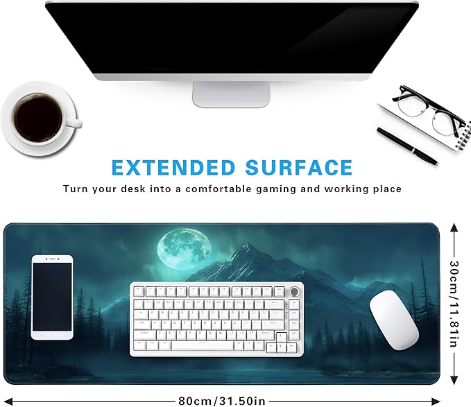 Fog Forest Mouse Pad Gaming Mousepad Non-Slip Rubber Base Keyboard Pad Desk Mat for Home Office, 31.5 x 11.8 in