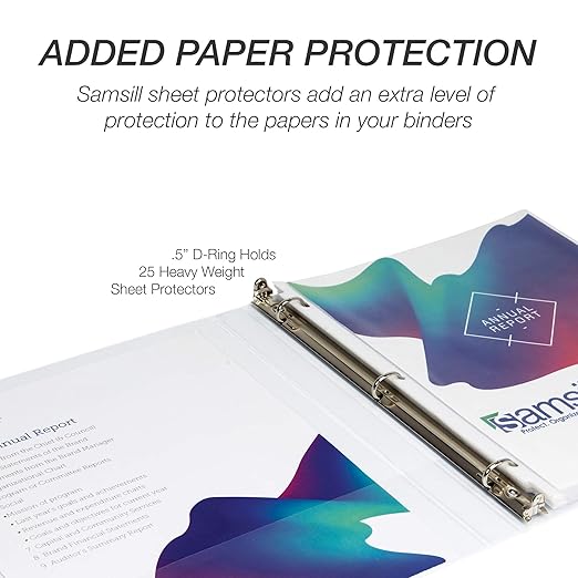 Samsill Durable 0.5 inch 3 Ring Binder, D Ring Binder, 100% Recycled Chipboard, White