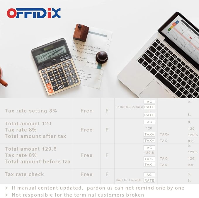 OFFIDIX Big Number Office Calculator with Large LCD Display, Dual Power ﻿ ﻿ | Ultra-Clear 12-Digit Display with Solar/Battery, Big number reading with large LCD screen. Solar-powered for daily