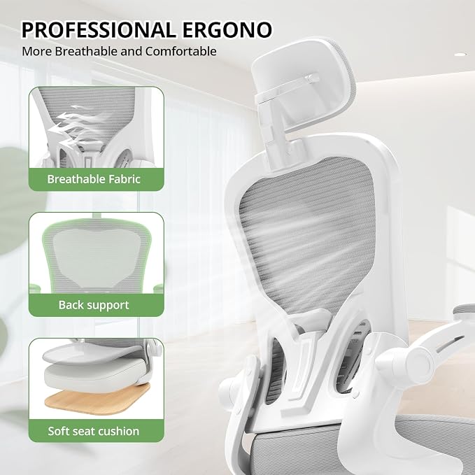 Office Chair|330LBS Capacity Ergonomic Desk Chair | High Back Computer Chair,Long Hours Comfortable,Rolling Swivel,Flip-up Armrests,Home Office