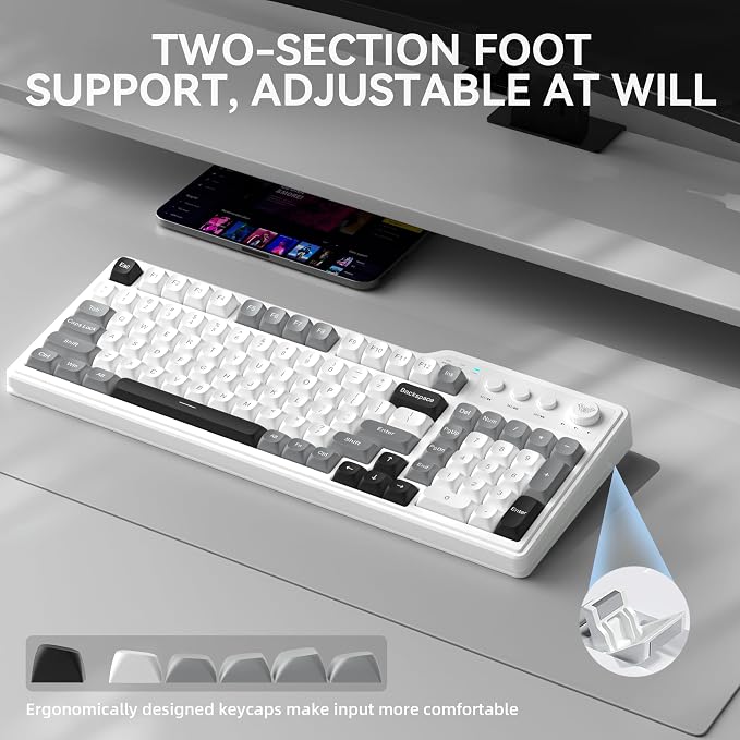 Aula F3099 Wireless Keyboard with Media Knob, Tri-Mode BT5.0/2.4GHz/USB-C Cute Creamy Keyboard with Number Pad, RGB Backlit Gaming Keyboard, Quiet Typing Computer Keyboards for Office Laptop/PC