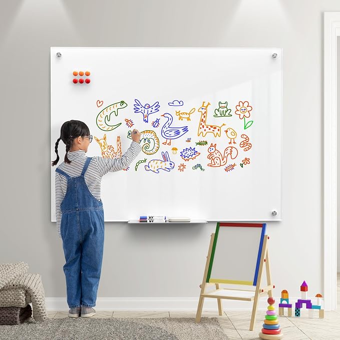 MaxGear 48" x 36" Glass Whiteboard Wall Mounted for Office Home Classroom | Magnetic Glass Dry Erase Board, Tempered Glass, Steel Backed, Non-Porous Surface, Frameless Design, Hardware Included