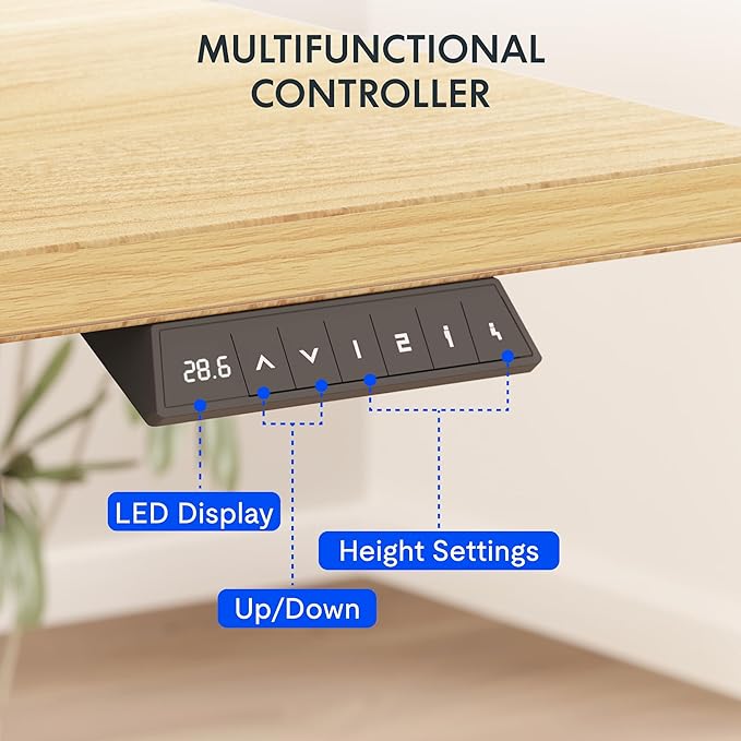 FLEXISPOT One-Piece Electric Standing Desk, 48 x 24 Inches Adjustable Desk with Seamless Desktop, Memory Controller Height Adjustment (White Frame + Maple Desktop, 2 Packages)
