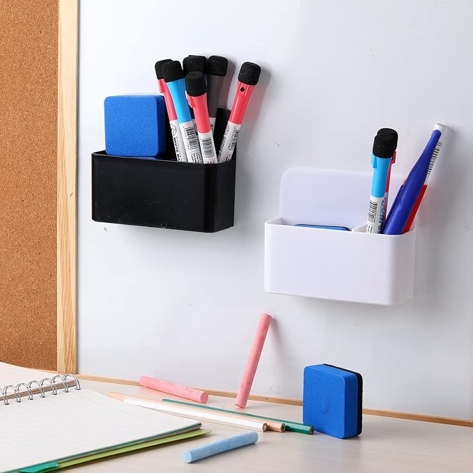 Colarr 20 Pack Magnetic Dry Erase Marker Holder Bulk Whiteboard Magnetic Marker Holder Pen Pencil Organizer for Back to School Office Supplies Teacher Classroom Must Refrigerator Locker(White, Black)
