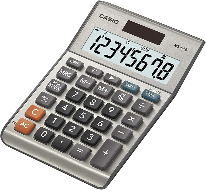 Casio MS-80B Desktop Calculator, Tax & Currency Tools | General purpose calculator with large display; ideal for home, office & everyday math