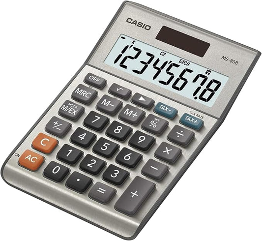 Casio MS-80B Desktop Calculator, Tax & Currency Tools | General purpose calculator with large display; ideal for home, office & everyday math