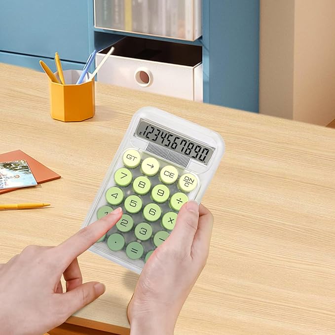 Cute Calculator, Mechanical Switch Calculator, Calculators Desktop 10 Digits, Desk Calculator with Big Buttons and LCD Display,Battery Power,Basic Small Calculator for School Home Office(Green)