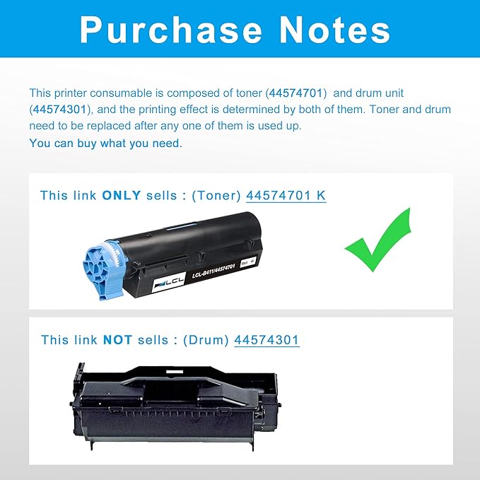 LCL Compatible Toner Cartridge Replacement for OKI B411 B431 44574701 4000 Pages B411D B411DN B431D B431DN MB491 MB461 MB471 MB471W (1-Pack Black)
