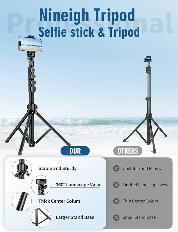 Phone Tripod, 85" Tripod for Cell Phone iPhone with Gooseneck | Aluminum Tripod Stand for Video Recording Photo Vlog, Travel Cellphone Tripod with Remote Compatible with iPhone Android