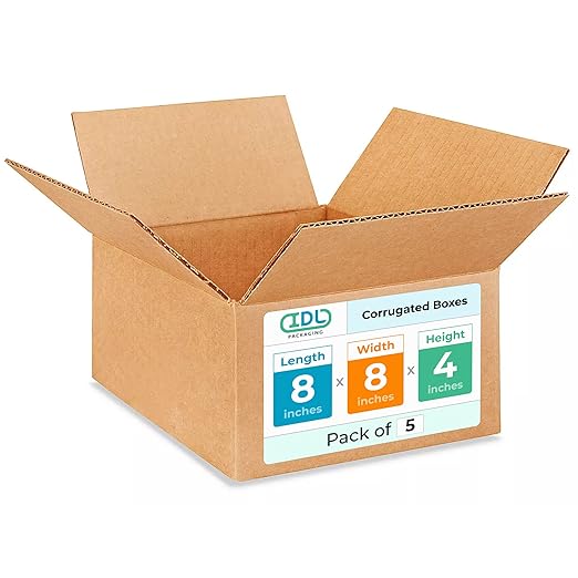 Small Moving & Shipping Boxes 8 x 8 x 4 inches (5-Pack) - Extra Strength 200 lb vs Regular - Corrugated Moving Boxes for USPS/UPS/FEDEX - Packing Box for Moving - Cardboard Box by IDL Packaging | Extra Strength 200 lb vs Regular - Corrugated Moving Box...