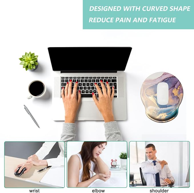 Mouse Pad with Wrist Support, Ergonomic Mouse Pad with Memory Foam Wrist Rest Cushion, Non-Slip Rubber Base Gaming Mice Pad for Home Office Computer Laptop, Colorful Marble