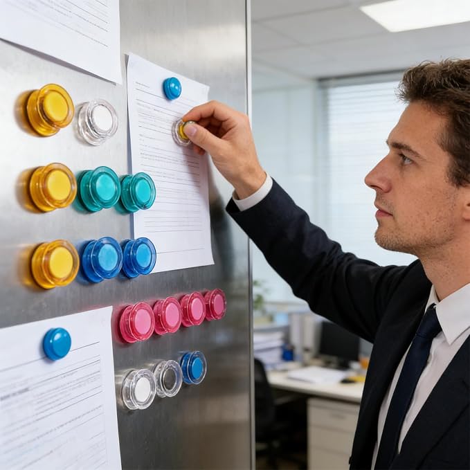Round Plastic Fridge Magnets, 1.18 in/30mm, 45 Pcs, Translucent Multicolor, Heavy-Duty Magnetic Buttons, Push Pins for Refrigerator, Whiteboard, Office, Classroom, Locker Decoration