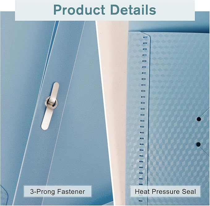Plastic andPockets and Prongs,2-Pocket and3 Fasteners, Pastel Folders Holds 8-1/2" x 11" Paper for School/Office/Home, 6 Packs