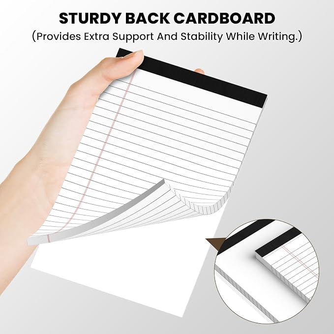 48 Pack Notepads 5x8, White, Small Legal Pads, Perforated Notebook | Ciphyfee College Ruled Note Pads for School, Note Taking, Teacher & Office Supplies, Writing Pads,30 Sheets/Pack