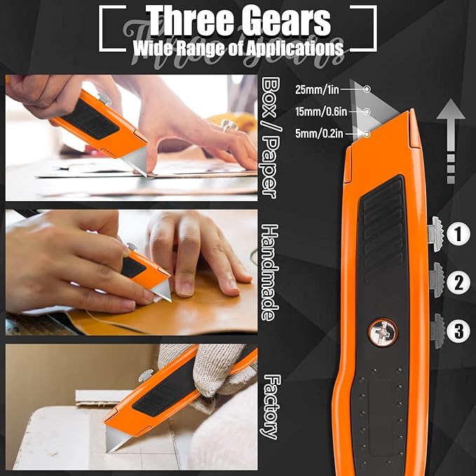 2 Pack Retractable Box Cutter, Heavy Duty Utility Knife with 10 SK5 Blades and Safety Lock, Portable Razor Knife for Home and Office
