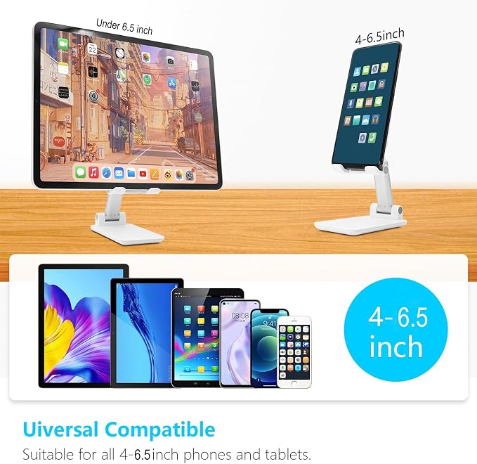 2 Pack Phone Stand for Desk, Angle & Height Adjustable Phone Holder | Fully Foldable & Portable, Compatible with All Under 6.5" Smartphones, Ideal for Home, Office & Travel Use, White & Black