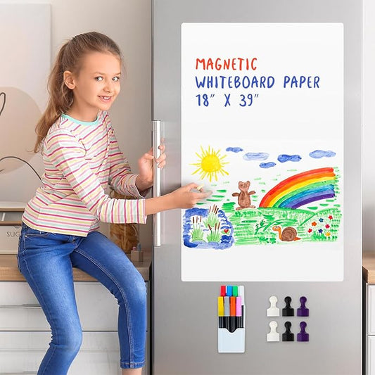 Magnetic Dry Erase Whiteboard Paper 18" x 39", Babenoun Fridge White Board on Wall for Organizer and Planner, Kitchen Refrigerator Shopping List with Marker