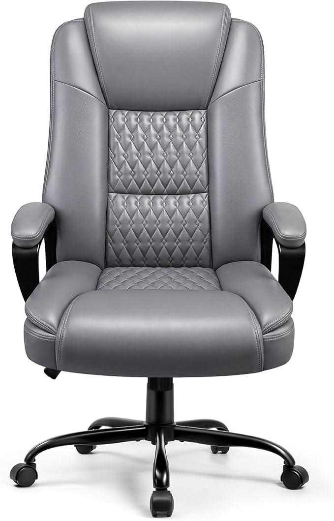 Leather Office Desk Chair,Ergonomic Office Chair with Lumbar Support,Computer Chair,Executive Leather Chair with Padded Flip-up Arm,Adjustable Armrests, Black,275LBS