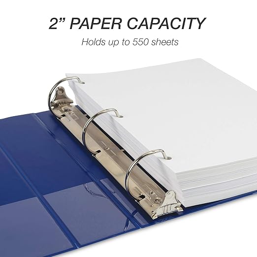 Samsill Durable 2 Inch Binder, D Ring Binder, Customizable Clear View Cover, Midnight Blue, Holds 475 Pages