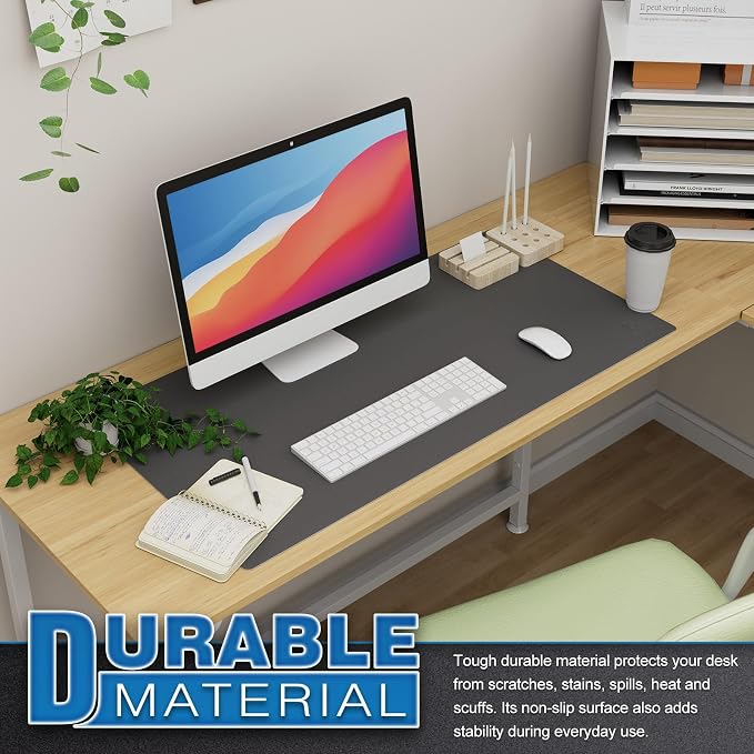 K KNODEL Large Office Desk Mat, Leather Mouse Pad (31.5"x15.7", Dark Gray) | Desk Pad, Keyboard Pad, Computer and Laptop Mat, Desktop Protector and Cover, Writing Pad and Blotter for Home Office