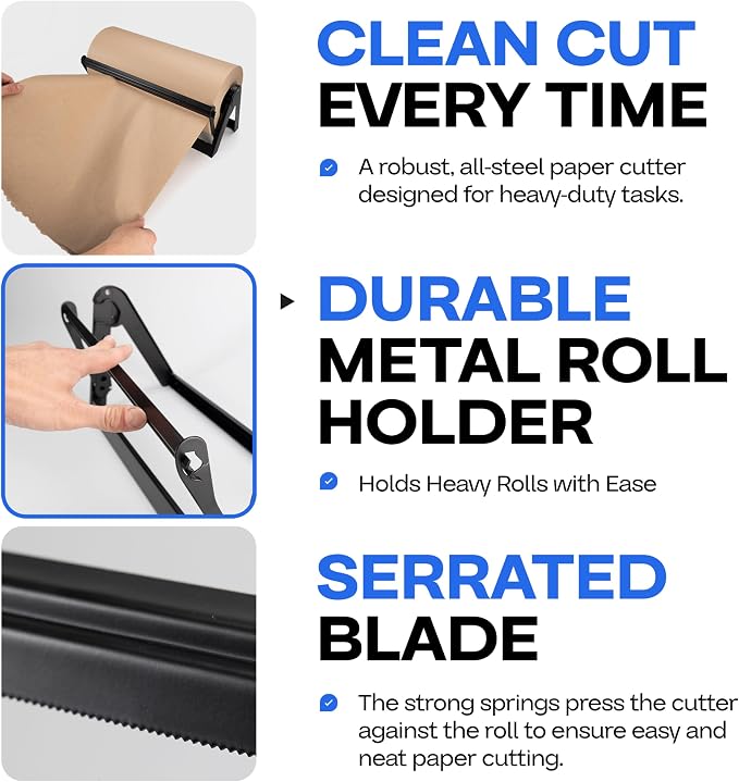 IDL Packaging 18" Kraft Paper Roll Dispenser & Cutter, Tabletop | for Rolls up to 18" Wide and 9" in Diameter – Reinforced Steel Paper Holder with a Cutter for Kraft, Butcher & Freezer Papers