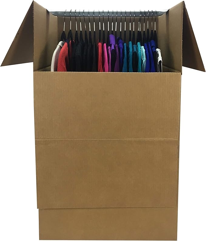 Amazon Basics Wardrobe Clothing Moving Boxes with Bar, 6 Pack, Brown, 24" x 24" x 40"