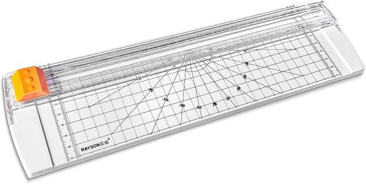 Rayson Paper Cutter Trimmer, A4 Size, 12" Craft Cutter, White | A4 12" paper trimmer for coupons, craft paper, photos and DIY projects; compact white design.