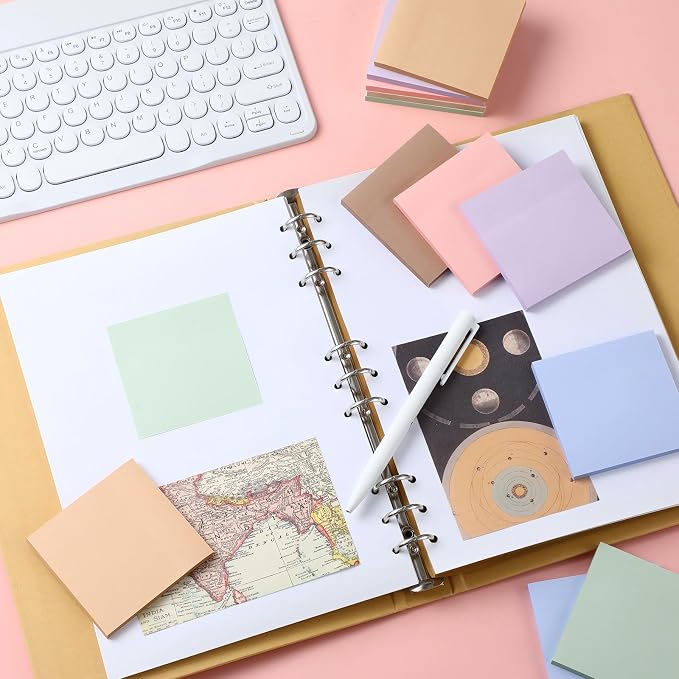 Thenshop 12 Pads Morandi Pastel Sticky Notes 3x3 50 Sheets | Self Stick Notes Pads Memo Earth Tone Office Supplies Vintage Aesthetic School Accessories Easy to Peel Repositionable