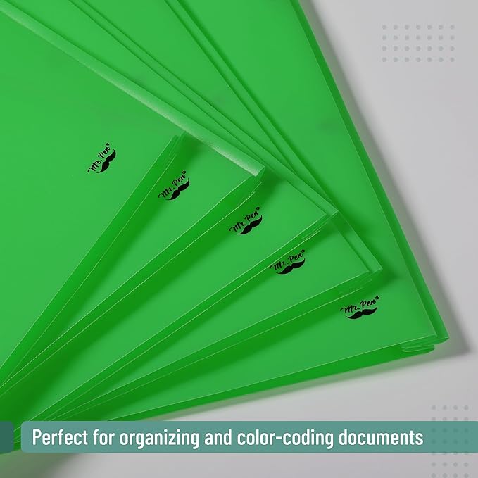Mr. Pen- Plastic Folders with Pockets and Prongs, 24 Pack, Letter Size | Green, Flexible Plastic Folders with Prongs