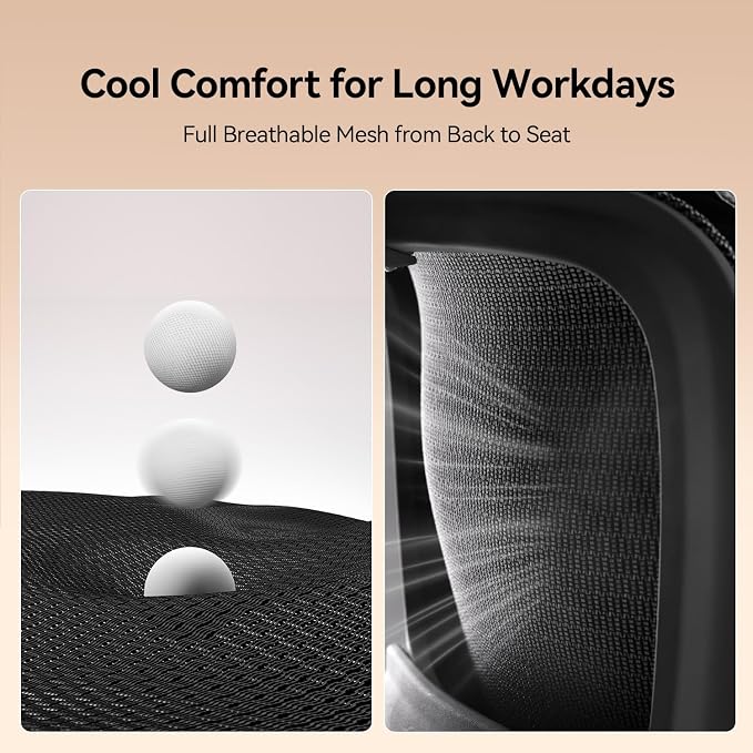 SIHOO B100 Mesh Office Chair, Comfy Ergonomic Office Chair | Mesh Office Chair with Adaptive Lumbar Support, Desk Chair with Wide Headrest, 300 LBS Black