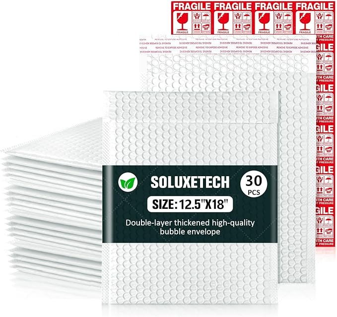 Large Bubble Mailers 12x18'' 30 Pack and 24PCS Fragile Stickers White Thick Waterproof Padded Poly Envelopes Bubble Wrap Mailers Self Seal Shipping Bag for Small Business Shipping Envelope Mailers #5