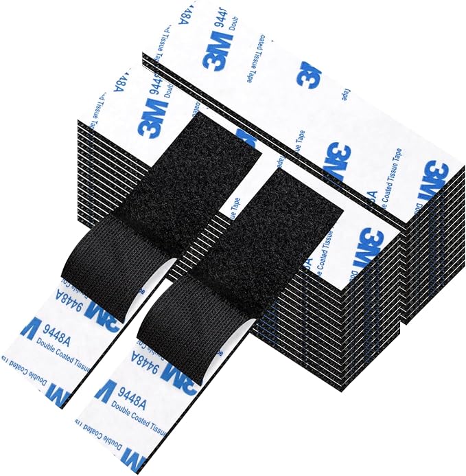 24 Sets 1×4 Inch Heavy Duty Adhesive Hook and Loop Tape - Double Sided Tape | Industrial Strength Square Fasteners for Wall Decor, Home, Office, Car, DIY