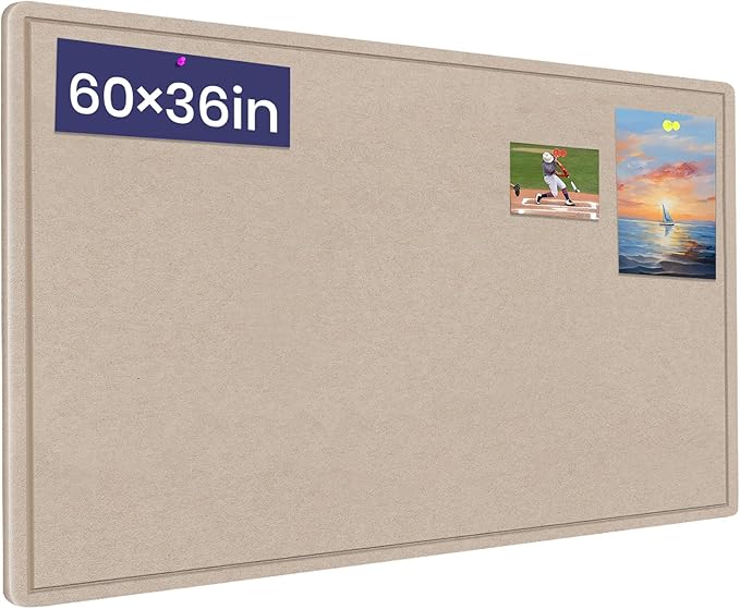 Large Bulletin Board 60" x 36" Felt Cork Board,Decor Pin Board, Beige Brown | Cork Board Alternative for Wall, Foldable Self-Adhesive Vision Board Prayer Board with Pushpins for Home Office Classroom