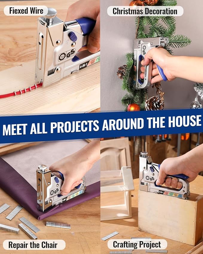 WORKPRO 4-in-1 Staple Gun, Manual Brad Nailer with 2000 Count of Staples | Upholstery Stapler Nail Gun for Fixing Materials, Decoration, Carpentry, Furniture, Doors and Windows