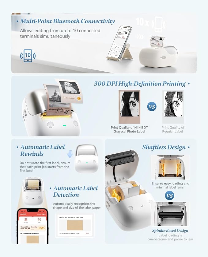 NIIMBOT B2 Pro Portable Label Maker, Thermal Label Printer with Fun APP | 300 DPI High Definition Bluetooth Label Maker Machine for Photos, Scrapbook, Home,School Organization (Silver)